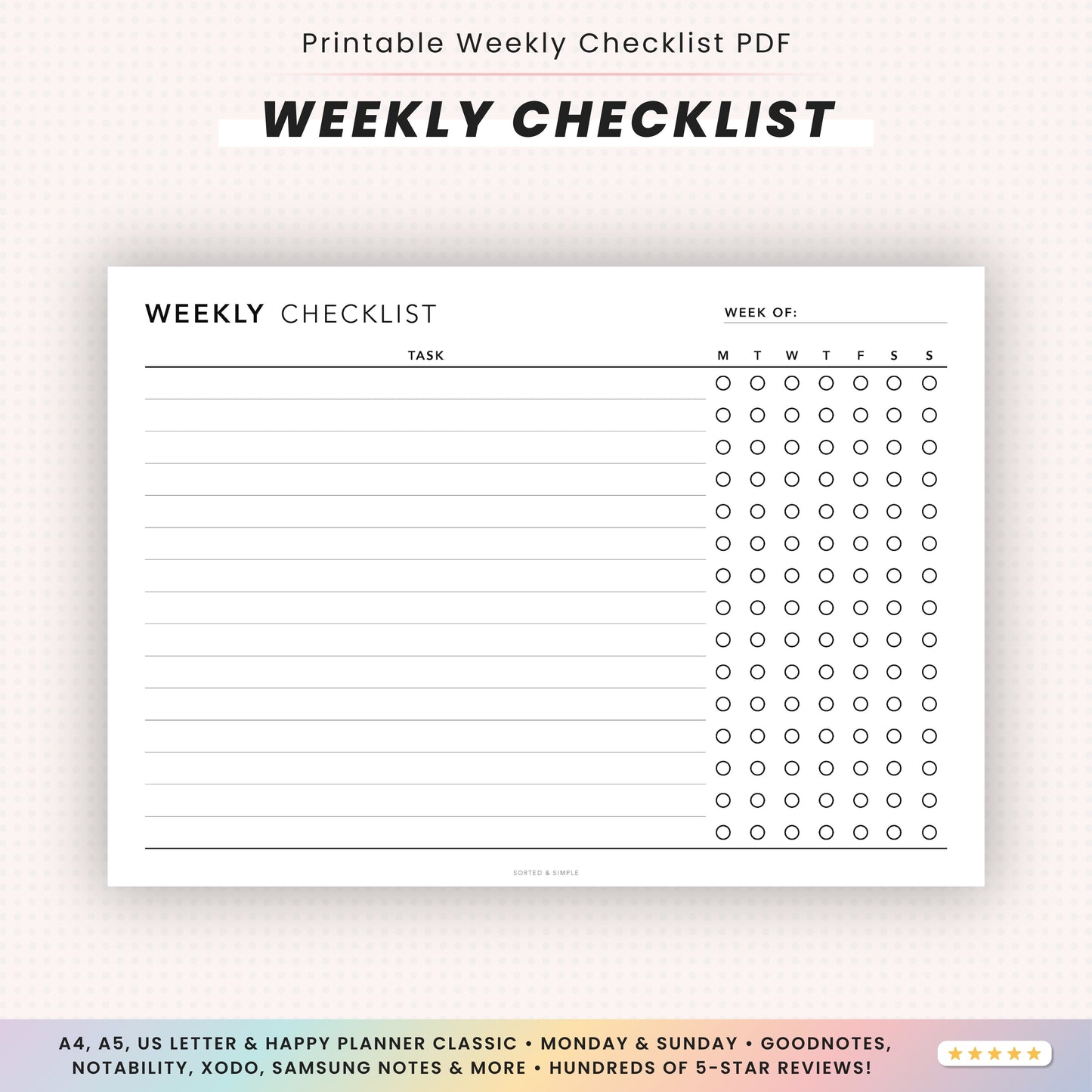 Editable Weekly Checklist Printable