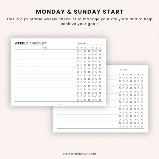Editable Weekly Checklist Printable