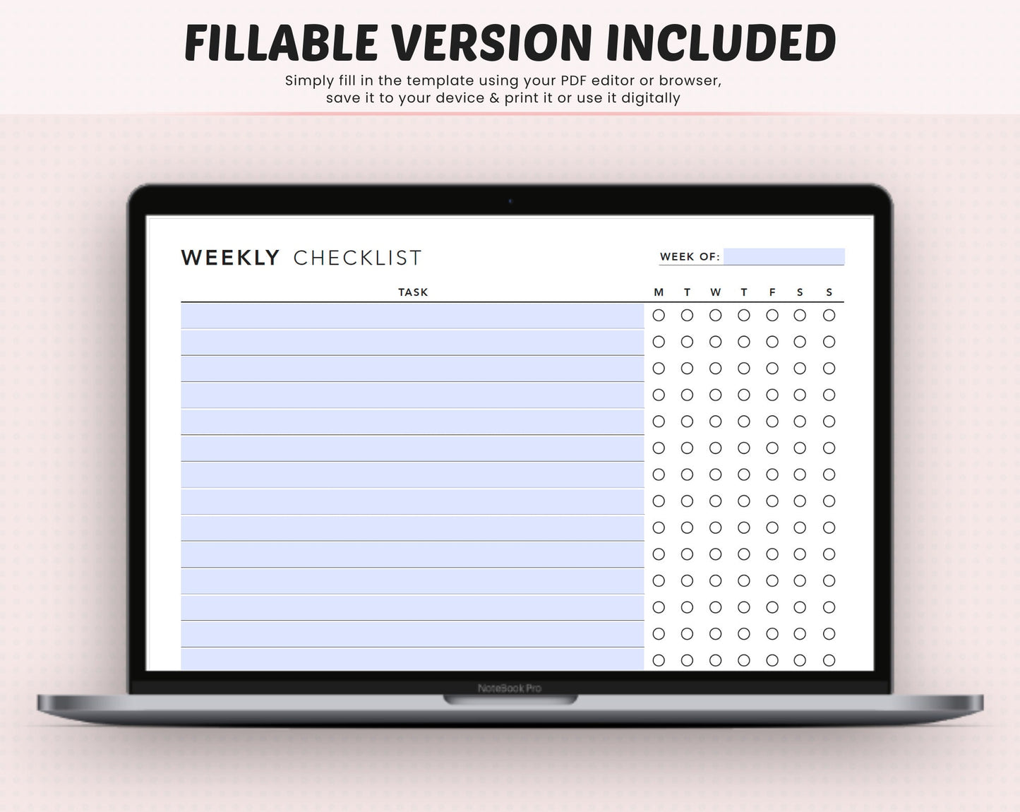Editable Weekly Checklist Printable