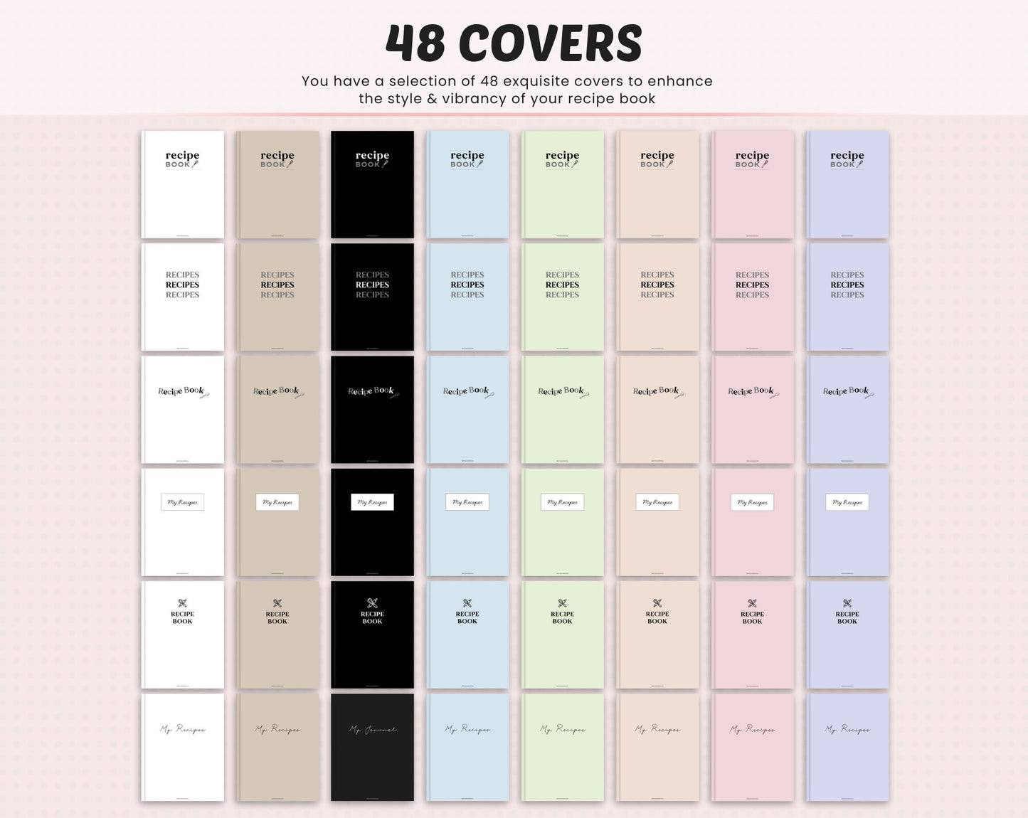 The recipe book has a visually appealing design with a cover featuring a rustic kitchen theme, including ingredients and cooking utensils. The title 'Digital Recipe Book' is prominently displayed in elegant typography.