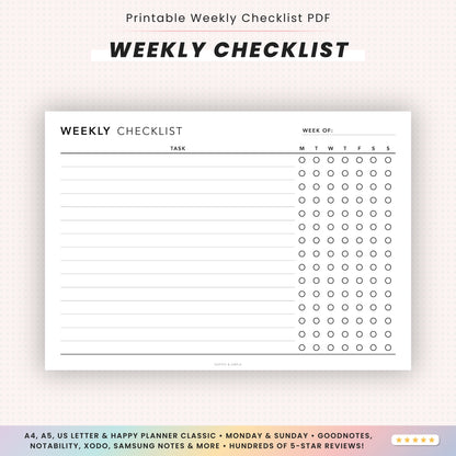 Editable Weekly Checklist Printable