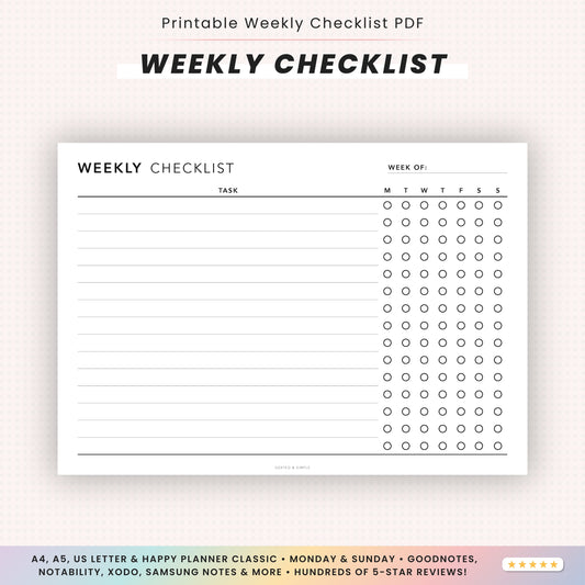 Editable Weekly Checklist Printable