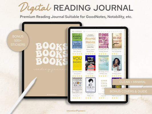 Image of a digital reading journal listing on Etsy.