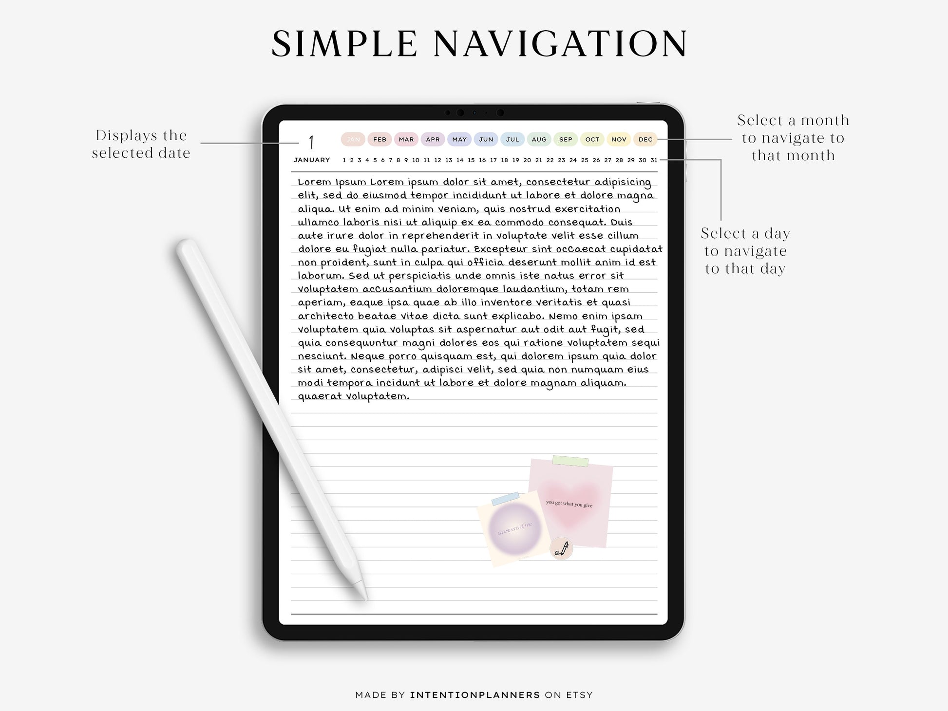 A mockup of a filled-out page shows neat handwriting, colorful highlights, and icons, emphasizing the journal&#39;s user-friendly layout.