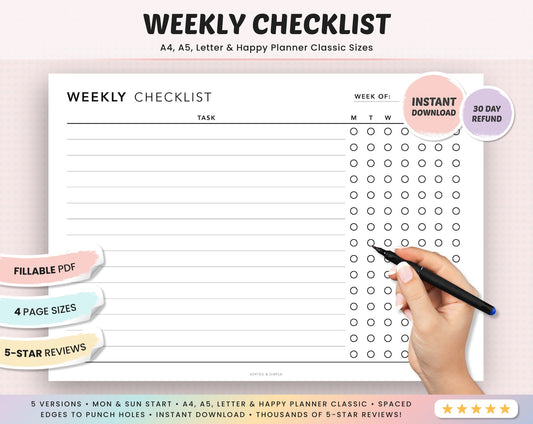 Editable Weekly Checklist Printable