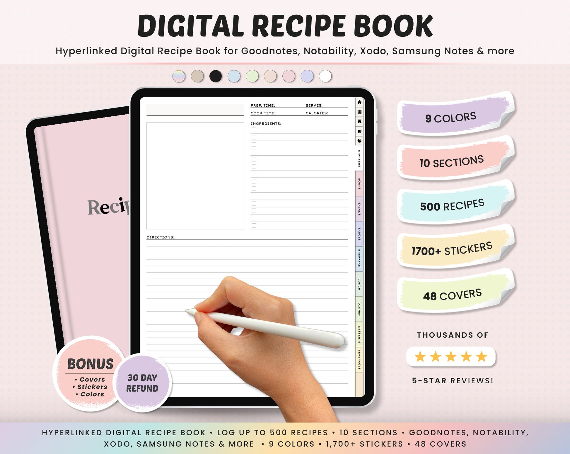 Image of a digital recipe book listing on Etsy.