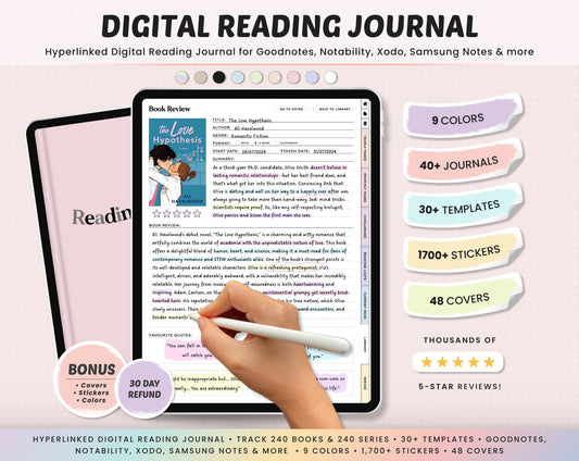 Image of a digital reading journal listing on Etsy.